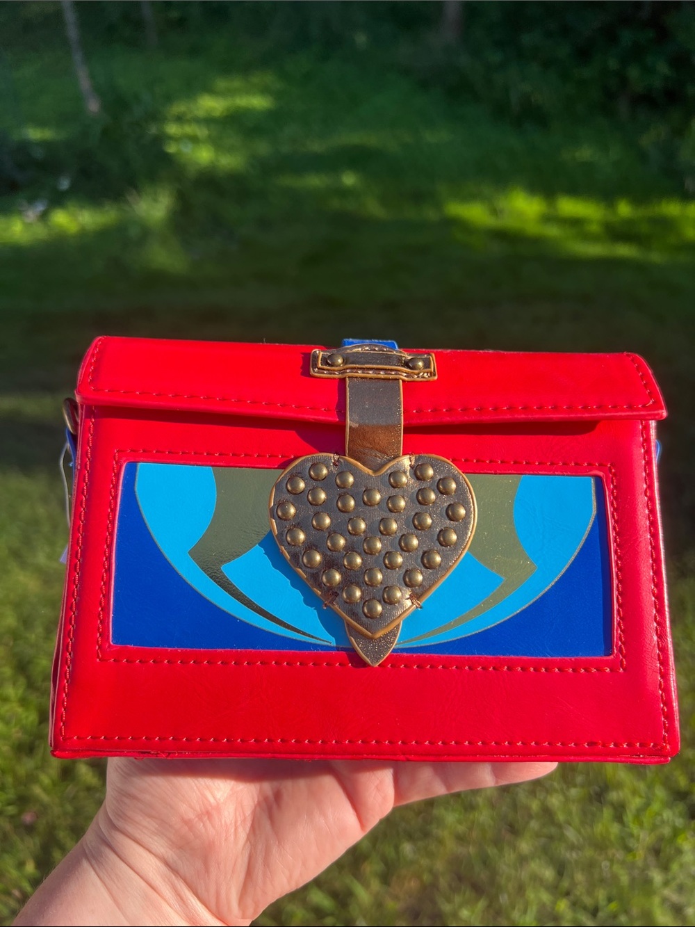 Disney Descendants Evie Red Blue Gold Heart Crossbody Purse Handbag with Charms